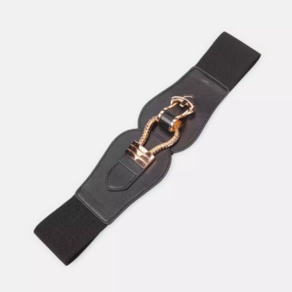 Wide Stretch Waist Belt – Black with Gold Clasp | Size: S/M/L - Picture 3 of 6